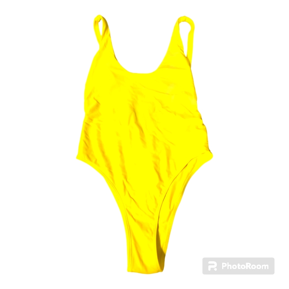 Neon Yellow Thong One-Piece Swimsuit Size L